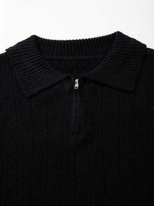Áo len nam dáng ôm, màu trơn, cổ polo, tay dài, khóa kéo, màu vintage, đa năng, thích hợp mặc đi làm, mùa thu/đông. - màu đen - Xem 4