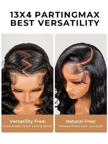 30 Inch Body Wave Lace Front Wigs Human Hair Pre Plucked 13x4 Transparent HD Lace Frontal Wigs For Women 200% Density Natural Black Body Wave Human Lace Wigs Glueless Wigs Full Of Body Wavy Curls With Baby Hair And Elastic Band, Can Be Middle Right/Left Side Part - Natural Black - 查看 2