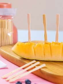 50/100/200 pièces Piques à fruits en bambou, cure-dents, fourchettes à hors-d'œuvre, fourchettes à dessert, pics à cocktail, finition lisse, convient pour les fruits, les desserts, les sandwiches, les hamburgers, les salades, les buffets, les boissons, les légumes et plus encore