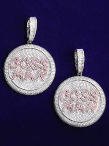 DUBSS 1 Piece Iced Out Boss Man Disc Necklace Pendant For Men 5A Cubic Zirconia Gold Plated Hip Hop Jewelry - Letter - View 5