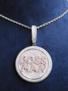 DUBSS 1 Piece Iced Out Boss Man Disc Necklace Pendant For Men 5A Cubic Zirconia Gold Plated Hip Hop Jewelry - Letter - View 4