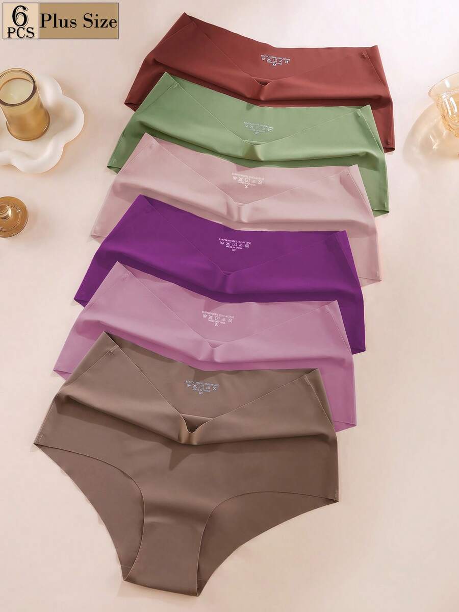 Aofeiqike 6 pièces/paquet Culottes mailles respirantes sans couture sexy taille haute grande taille pour femmes, sous-vêtements de maternité confortables - Multicolore - Voir 1