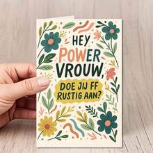 بطاقة تهنئة تشجيعية "هاي باور فراو" هولندية مع مغلف - تصميم إمكانات الزهور، مثالية لتحفيز النساء الهولنديات، مثالية كهدية لصديقات طموحات، بطاقة تهنئة تشجيعية
