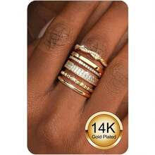 Milacolato Non Tarnish Gold Silver Stackable Rings For Women - 14K Gold Plated Waterproof Stacking Thin Chunky Bands Cubic Zirconia Thumb Ring Set 2-4mm  Statement Promise Engagement Rings Size 5-10 - Vàng - Xem 13