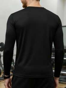Men's Gradient Long Sleeve Sports T-Shirt, Gym Running Training Athletic Top, Autumn/Winter - Red - View 4