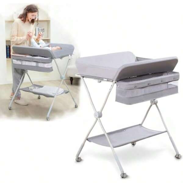 Portable Baby Changing Table Waterproof Diaper Changing Table With Wheels Baby Diaper Changing Station With 3Level Adjustable Height Portable Changing Table With Large Organizers