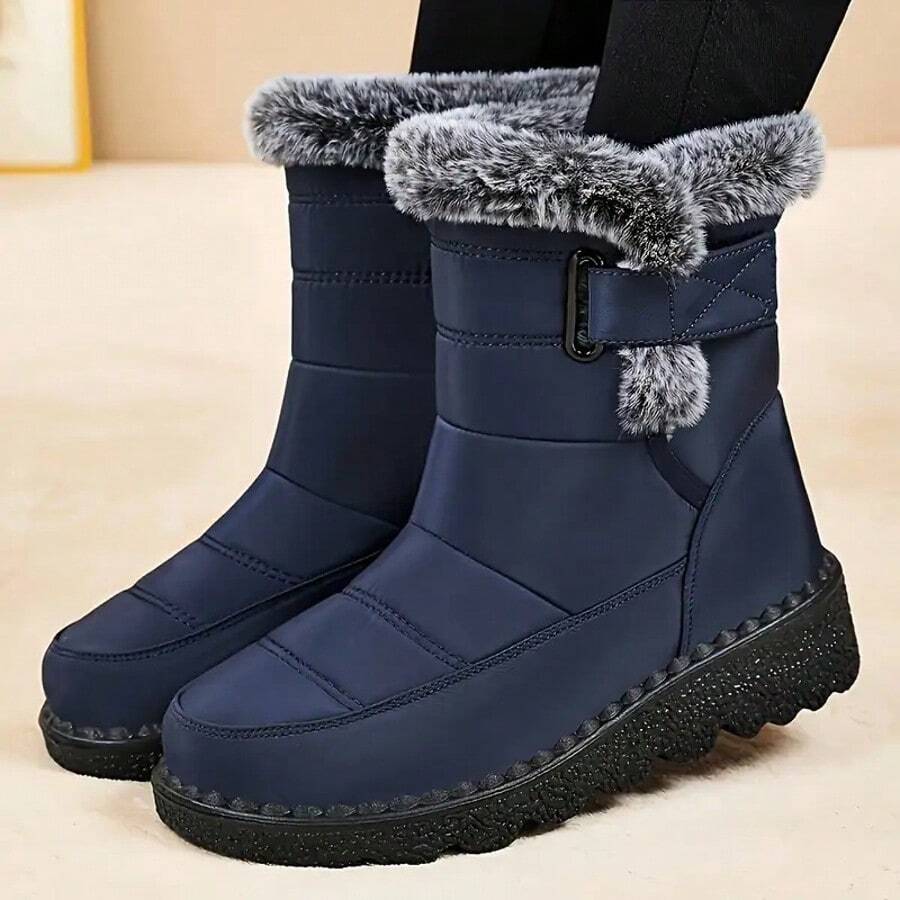 Women's Winter Snow Boots - Non-Slip Rubber-Soled Warm Boots With Faux Fur Collar And Fur Lining, Lightweight And Snowproof Design For Ice, Snow And Slush - All-Terrain Grip, Easy On And Off, Suitable For Ski Resorts And Everyday Winter Wear - Unisex Winter Footwear, Women's High-Quality Non-Slip Snow Boots, Non-Slip House Shoes. - Màu xanh lam - Xem 1