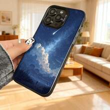 Cubierta de teléfono para iPhone con diseño de cielo estrellado y cometa azul profundo con nubes y paisaje nocturno ideal para uso diario en casa o viajes Aplicable a teléfonos Apple y Galaxy - Blanco - Ver 6