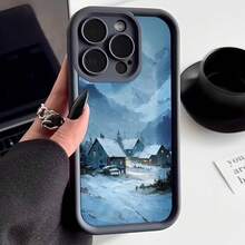 Cubierta de telefono con borde negro azul paisaje invernal casas nevadas montañas escena nocturna para uso diario y viajes - Burdeos - Ver 3