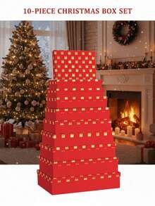 Set regalo di Natale da 10 pezzi, scatola regalo rettangolare piatta con coperchio in lamina d'oro, elegante scatola portaoggetti per gioielli per anelli, orecchini, bracciali, confezione regalo festiva e da collezione, scatole regalo di lusso per Babbo Natale, calze natalizie, bomboniere per feste, regali per addio al nubilato, regali aziendali natalizi, confezione per piccole imprese pronta per il nastro, scatola decorativa riutilizzabile per decorazioni natalizie e confezioni regalo