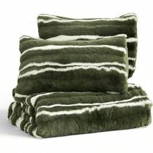 Comforter Set 3 Piece, Plush Fluffy Bedding, Geometric Pattern, Lightweight Bedspread Blanket All Season, Faux Comforter - Striped-dark Green - View 5