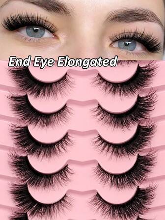 7 par kattögonfransar naturliga långa mjuka bandfransar vingade ändar förlängda ögonfransar konstgjorda minkögonfransar smink