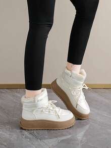 Women's Winter New Thick-Soled Snow Boots, Women's Thermal Lined Thickened Leather Boots, Waterproof And Non-Slip Sneakers