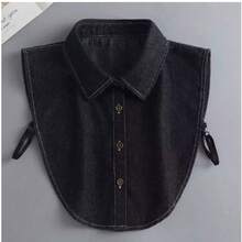 1pc Women's Blue Solid Color Denim Pointed Collar Accessory For All Seasons Casual Outfit - 黑色 - 查看 9
