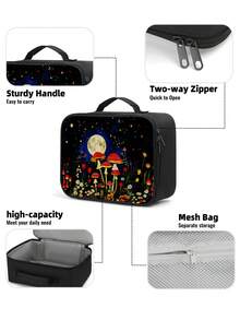 Painted Prints Boys Lunch Box, Starlight Mushroom And Colorful Painted Vintage House Lunch Bag For Boys Girls, Reusable Portable Lunchbox To School Work Office Travel Picnic Hiking Beach - one-size - View 9