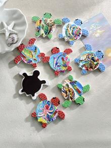 1pc Random Pattern Cute Ceramic Sea Turtle Shaped Fridge Magnet With Embossed Golden Ocean Life Design, Suitable For Home Decor, Daily Use, Travel, Beach, Birthday, Commemorative Gift - Multicolor - View 5