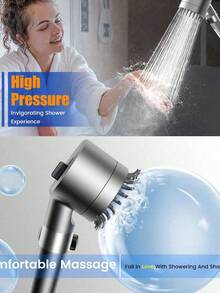 1个高压淋浴喷头 - 带净水功能，4种喷淋模式，强劲稳定的水压，一键控制，现代美学设计，家居浴室装饰，秋季浴室装饰配件，便携式淋浴喷头，按摩淋浴喷头，多功能淋浴喷头，软管，浴室必备品 - 彩色 - 查看 3