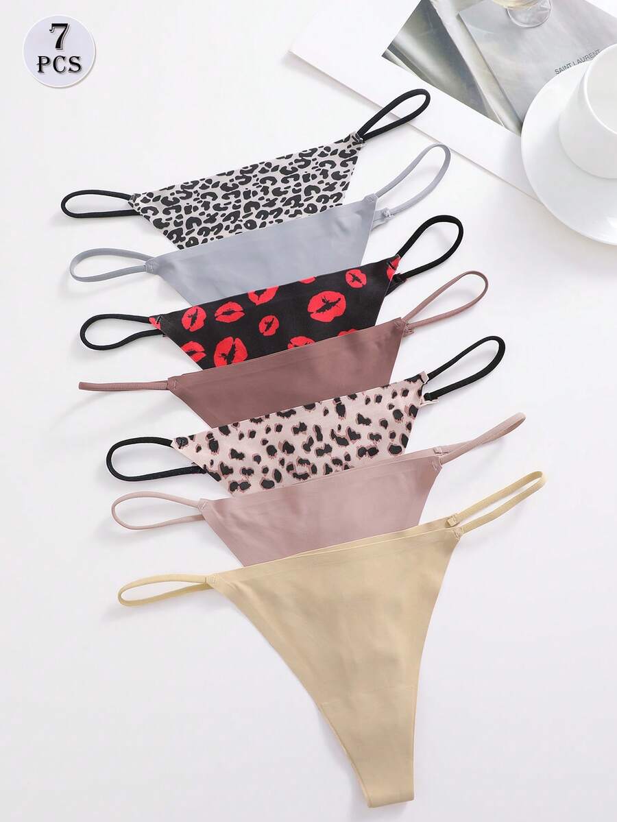 FINETOO 7 Pack Women's Solid & Printed Thin Waistband Sexy Bikini Low Rise Seamless Thong,Women's Underwear - Multicolor - View 1