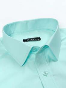 Men's Slim Fit Long-Sleeved Business Shirt, Elegant With A Discreet Print, For Office And Work - Light Green - View 1