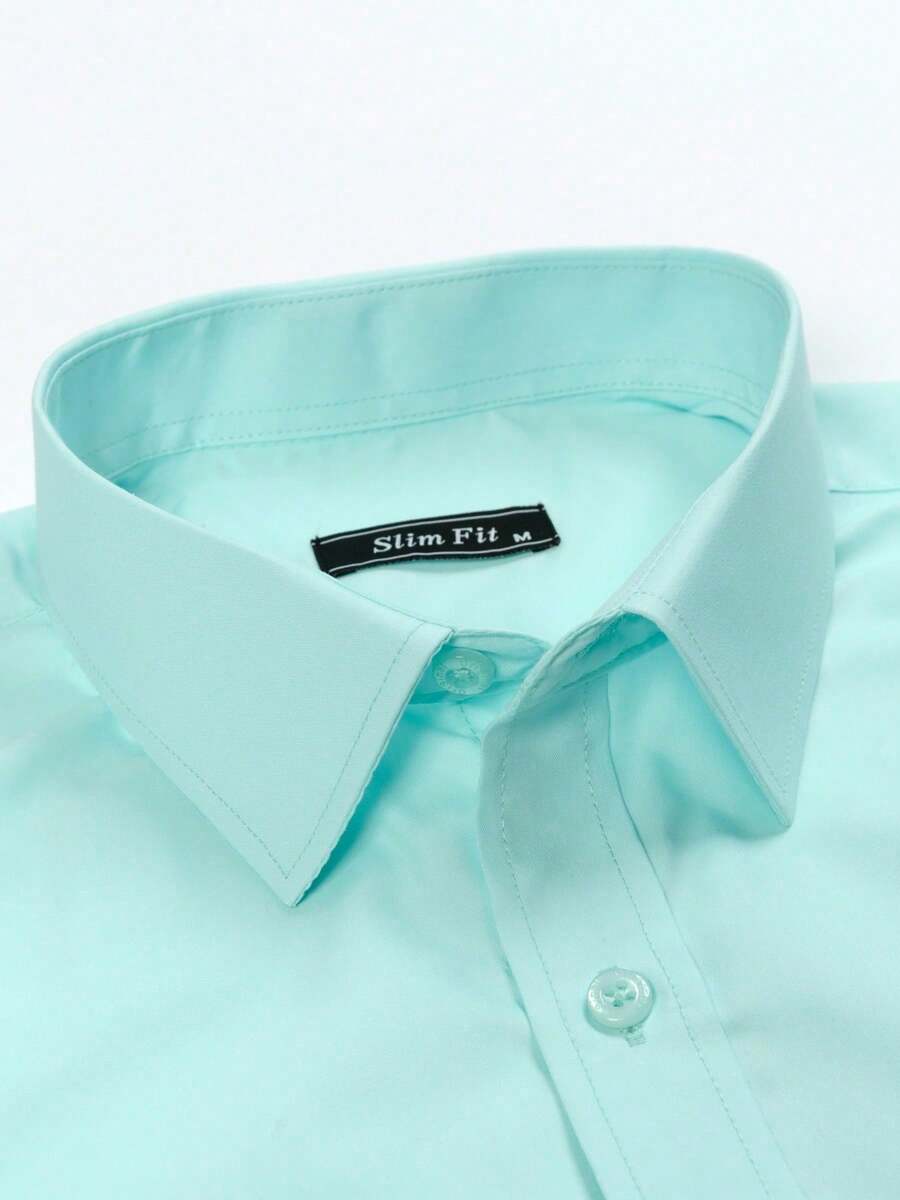 Men's Slim Fit Long-Sleeved Business Shirt, Elegant With A Discreet Print, For Office And Work - Light Green - View 1