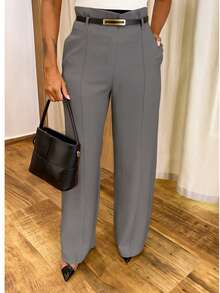 Women's Wide-Leg Pants | High Waist With Side Pockets + Belt - 灰色 - 查看 1