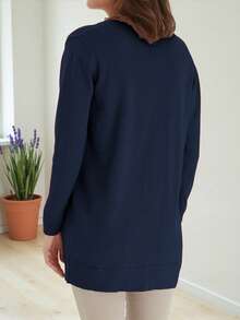 Comfortable Fashionable Ladies Cardigan Sweater - Navy Blue - View 2