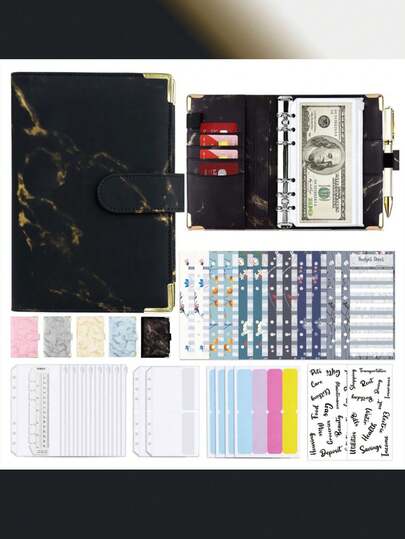 A6 Budget Binder with Zipper and Cash Envelopes, Monthly Budget, Remind, Budget Sheet, Category Stickers, Money Organizer for Cash and Card for Home Office School