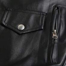 Men's Vintage Stand Collar Faux Leather Jacket Motorcycle PU Jacket And Coat - 黑色 - 查看 8
