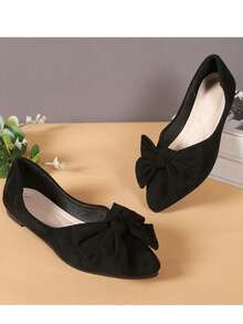 Women's Flat Shoes With Bow, Casual Wedding Style Bow Decor Sneakers, Suitable For Wedding, Home, Spring/Summer/Autumn - Black - View 3