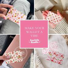 Kaciola Studio 9PCS Credit Card Skin Stickers, Blue Flowers Bow Debit Card Skin Cover Waterproof Removable Decal Cover Set For Transportation Debit Gifts Women (Blue Flowers) - Credit Card SkinStrawberry Bow - 查看 5