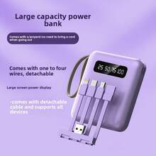 1pc 10000mAh Portable High-Capacity Power Bank Comes With 4 Charging Cables With All Models. Suitable For Outdoor Use, Business Trips, Power Outages, And Emergencies. Convenient To Carry And Take On Flights. - 紫色 - 查看 5