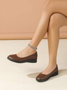 Women's Black Fashion Round Toe Platform Shoes, Chunky Heel Shoes, Ladies' Solid Color Work Shoes, Elegant Thick High Heel Pumps, Suitable For Work And Commute