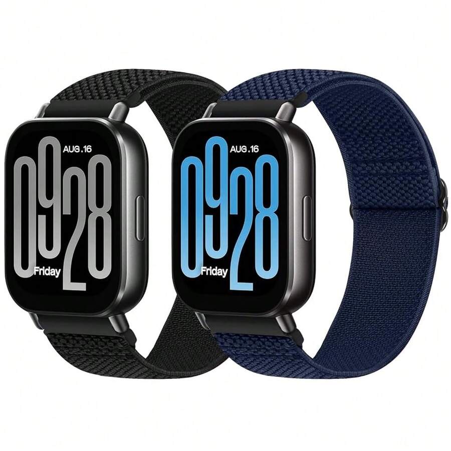 2 Pack Elastic Watch Band Compatible With Redmi Watch 5 Active/Redmi Watch 5 Lite/Garmin Vivoactive 4/Venu 3/Venu 2, 22mm Quick Release Nylon Adjustable WristBands For Women Men{Inchcolor_nameinch:InchBlack+Indigoinch} - 黑色+靛藍 - 查看 1