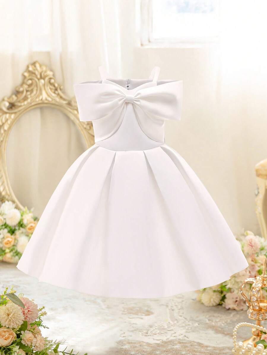 EHOMKIDS 小女孩蝴蝶结装饰派对礼服，儿童婚礼生日公主缎面连衣裙，适合幼儿和大女孩