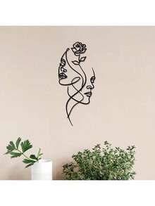 3 Sizes Available! Metal Minimalist Abstract Female Wall Decor, Line Art Wall Decoration, Female Home Hanging Ornament, Suitable For Bathroom And Living Room - Black - View 7