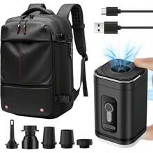 Mochila de Viaje 60L Expandible, con Bomba de Aire Eléctrica y Sistema de Compresión al Vacío, Impermeable y Anti-Robo, Múltiples Bolsillos para Laptop y Ropa, Ideal para Viajes de Negocios, Camping y Gimnasio - Negro - Ver 10