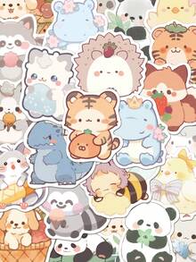 50张卡通水彩动物贴纸，适用于手册、笔记本电脑、手机壳、行李箱、吉他等装饰。 - 彩色 - 查看 12