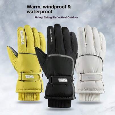 Găng tay trượt tuyết mùa đông chống nước, chống gió, phản quang dành cho cả nam và nữ; Găng tay thể thao ngoài trời dành cho xe đạp, xe máy, đi bộ đường dài và cắm trại, có lớp lót dày ấm áp và điểm nhấn phản quang.