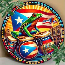 2D Flat, Puerto Rico And Drum Metal Wall Decoration - Tropical Latin Style Decoration With, Waterproof And Fade-Resistant Aluminum Round Sign, Suitable Home, Bars, Cafes, Courtyards - Puerto Rican Cultural Decoration (2), Tropical Wall Art, Cafe Decoration, Puerto Rican Theme, Home Decoration, Bar Owner, 2D Flat - 彩色 - 查看 7