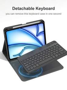 360°旋转键盘保护套，带无线蓝牙键盘，兼容iPad A16（第11/10代）、iPad Air 10.9（第4/5代）、iPad Air 11（M2/M3）、iPad Pro 11（第7/8/9代，10.2英寸/9.7英寸）、iPad Pro 11、iPad Mini 6/7，黑色，PMMA和PU皮革材质，150mAh电池 - 黑色 - 查看 8