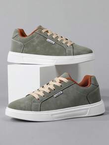 时尚休闲女式运动鞋，系带轻便厚底休闲平底鞋，百搭低帮运动鞋 - 軍綠色 - 查看 5