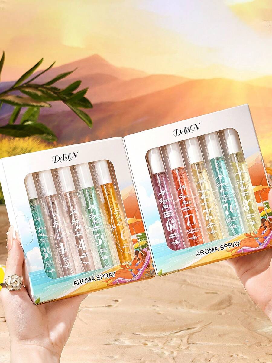 Conjunto de 10 frascos de 10ml com fragrâncias diferentes (1 unidade, 5 unidades ou 10 unidades), incluindo coco, frutas, baunilha, caramelo, nozes, lavanda, leite, rosa, âmbar e sândalo. Fragrância de longa duração, com múltiplas camadas de aromas, ideal para uso diário. Perfeito para presentear em festas e viagens. Conjunto de mini perfumes unissex com fragrância de baunilha de longa duração e embalagem compacta.