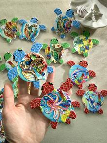 1pc Random Pattern Cute Ceramic Sea Turtle Shaped Fridge Magnet With Embossed Golden Ocean Life Design, Suitable For Home Decor, Daily Use, Travel, Beach, Birthday, Commemorative Gift - Multicolor - View 7