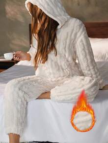 Nina Bonheur 2pcs Women's Thick Fleece Hoodie And Comfortable Pants Fluffy Lounge Set, Fall/Winter Clothes, Cozy - Baby Pink - View 2