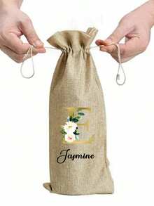 Personalized Linen Wine Bottle Storage Drawstring Bag, Floral Alphabet A-Z Printed On Linen Fabric, Thick Burlap Material, Linen Gift Bag With Drawstring Closure, Reusable And Durable, Suitable For Wine Bottle Storage, Home Organization, Gift Packaging For Parties, Weddings, Holidays And Christmas, Also Ideal As New Year Gift - Multicolor - View 10
