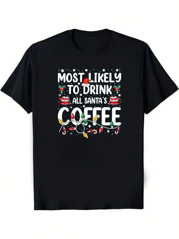 Funny Most Likely To Drink Santa's Coffee T-Shirt - 100% Cotton Casual Crewneck Tee With Naughty & Nice List Design, S-2XL Black Christmas Gift For Men, Women, Couples & Family (Holiday Party Outfit), Most Likely Christmas Shirts, Mens Tshirt, Funny Christmas Tshirts, Most Likely To Christmas T Shirt, Funny Tshirts, T Shirt Men, Mens Tshirts, Funny Shirt, Funny Shirts, Funny Tshirts Men