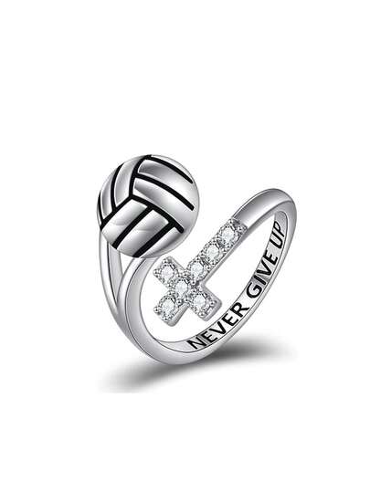S925 Sterling Silver Sports Cross Adjustable Ring Will Never Give Up As A Jewelry Gift For Women