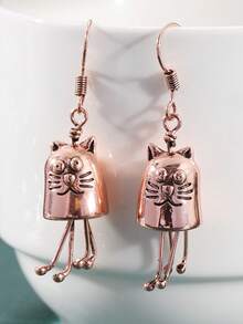 1 Pair Cute Retro Playful Cat Pendant Earrings, Creative Animal Jewelry Accessories For Women, Ideal Birthday Gift - Bronze - View 2