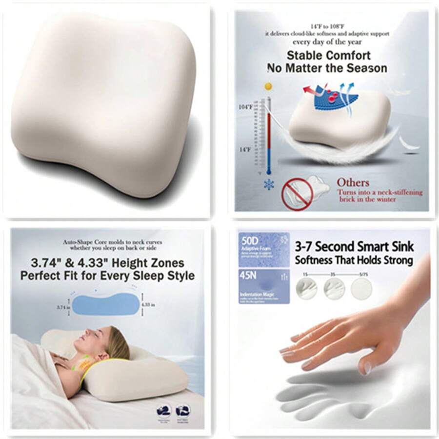 Almohada para dormir de lado - Almohada cervical ergonómica suave para alivio del dolor de cuello, funda de almohada de seda de hielo sin cremallera (blanco) - Blanco - Ver 1