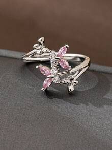 Bộ 1/3 nhẫn bướm đính đá Cubic Zirconia màu hồng cho nữ, phong cách Y2K, size điều chỉnh được, nhẫn đeo chồng cho hằng ngày, quà tặng trang sức cho cô ấy - Nhiều màu - Xem 9